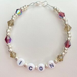 ICON Letter Beaded Bracelet Purple Silver and Smokey Beads